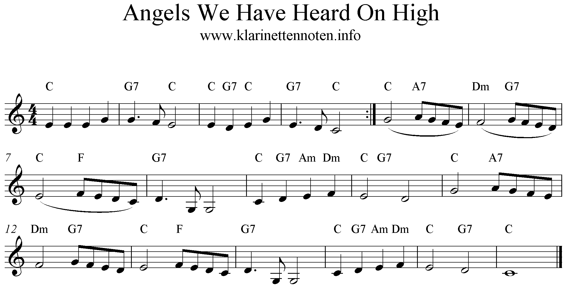 Freesheetmusic ,Trumpet, Clarinet, Angels We Have Heard On High